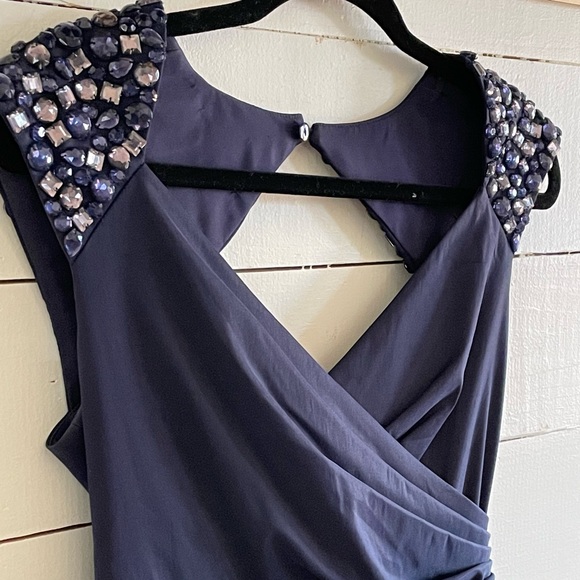 Maggy London Dresses & Skirts - Maggie London Navy Cocktail Dress w/Jeweled Detailing on Cap Sleeves, Size 4
